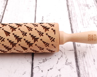 Christmas Tree Embossed Rolling Pin: Festive Cookie Baking