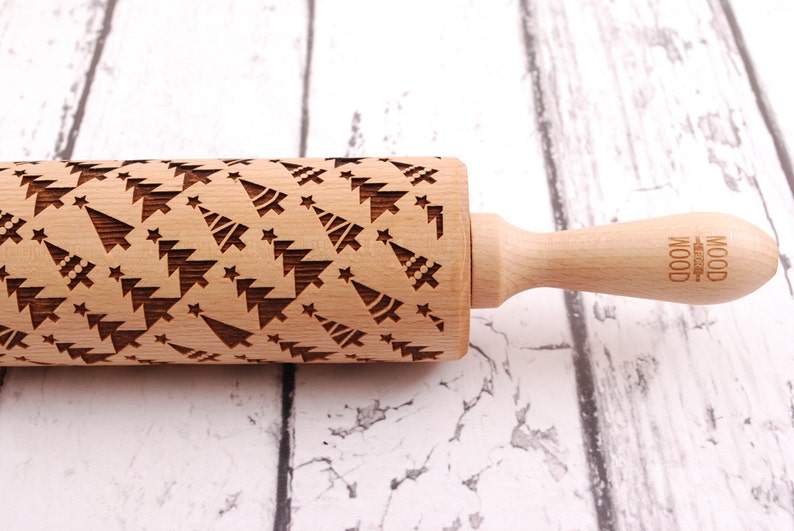 CHRISTMAS TREES embossing rolling pin for cookies, embossed biscuits, Christmas, Mothers Day, laser engraved, solid wood image 1