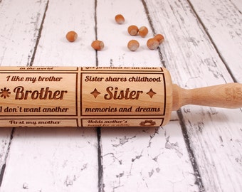 FAMILY - embossing rolling pin for cookies, embossed biscuits, wooden Christmas present, Mother’s Day gift, laser engraved, solid wood