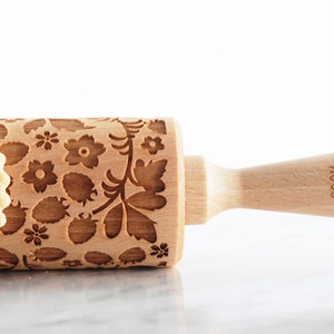 Raspberry Engraved Rolling Pin: Beech Wood Cookie Stamp, Handmade