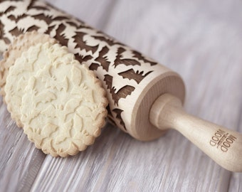SCARY BATS - embossed, engraved rolling pin for cookies - perfect Halloween idea