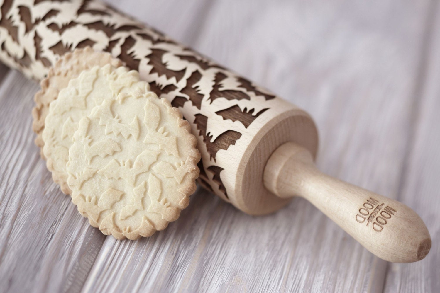 SCARY BATS Embossed, Engraved Rolling Pin for Cookies Perfect Halloween  Idea 
