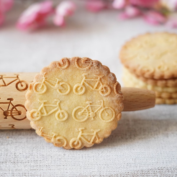 BICYCLES  – MINI embossing rolling pin for cookies, biscuits, perfect gift, floral, organic, natural, Christmas gift idea, Mother's Day gift