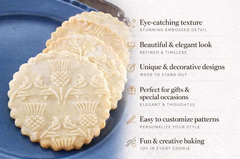 Scottish thistle embossed rolling pin in beechwood – handmade cookie pattern tool image 6