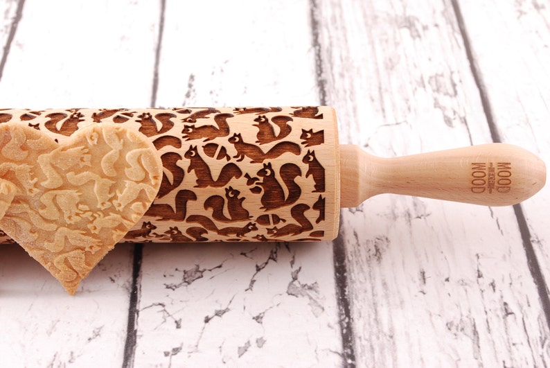 FUNNY SQUIRRELS embossing rolling pin for cookies, embossed biscuits, Christmas gift, Mothers Day gift, laser engraved, animal lover image 1