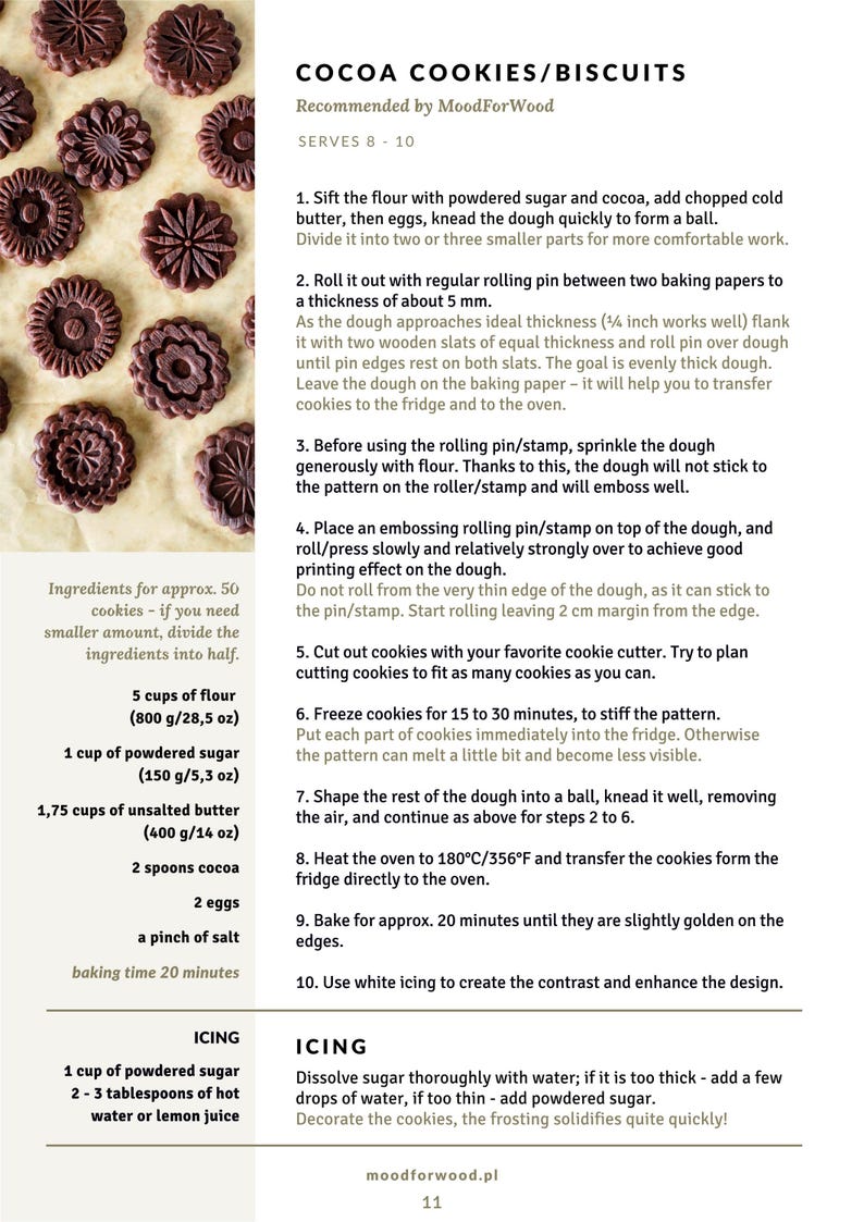 Puede incluir: Receta de galletas de cacao con ingredientes e instrucciones. La receta incluye harina, az&uacute;car glas, mantequilla, cacao, huevos y sal. Las galletas est&aacute;n decoradas con glaseado blanco.