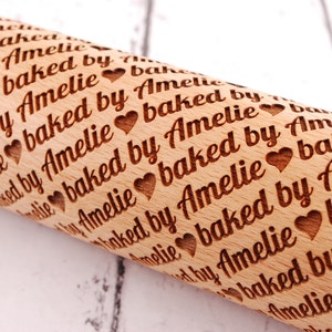 BAKED BY... (diagonal  style) - embossing rolling pin for cookies, embossed biscuits, Christmas gift, Mother’s Day gift, laser engraved