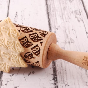 OWL - embossed, engraved rolling pin for cookies