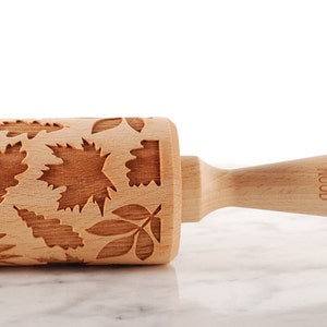 AUTUMN LEAVES - embossed, engraved rolling pin for cookies - perfect gift idea, floral, organic, Christmas gift idea, Mother's Day gift idea