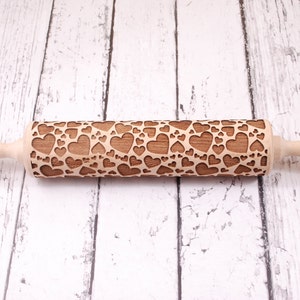 HEARTS embossing rolling pin for cookies, embossed biscuits, wooden Christmas present, Mothers Day gift, laser engraved VALENTINE'S Day image 2