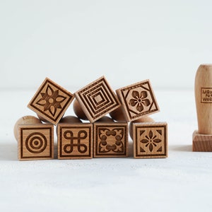 Geometric Cookie Stamps: Engraved Wood Stamp Set for Baking