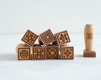 GEOMETRIC - set of 8 wooden stamps, engraved stamps for cookies, gift for baker, Christmas gift idea, embossing wood stamp, Mothers day gift