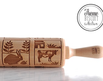 ANIMAL BISCUIT THEME embossed engraved rolling pin for cookies, perfect gift idea, Mother's Day gift, Housewarming gift, Christmas present