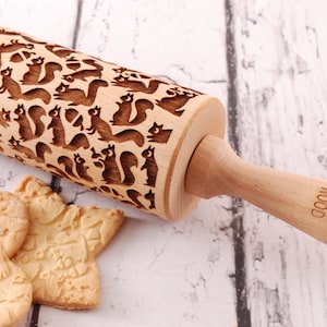 FUNNY SQUIRRELS embossing rolling pin for cookies, embossed biscuits, Christmas gift, Mothers Day gift, laser engraved, animal lover image 3