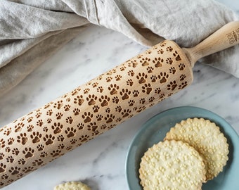 PAWS  – embossing rolling pin for cookies, embossed biscuits, laser engraved roller, Mother’s Day gift, Christmas gift, animal lover, dogs