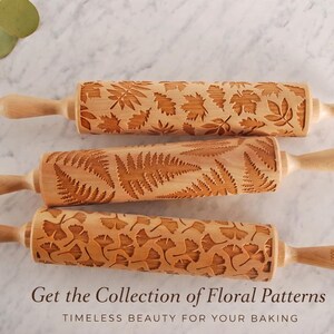 Rodillo de cocina con grabado de helecho, rodillo botánico de madera para galletas de 43 cm, herramienta de repostería en relieve, regalo inspirado en la naturaleza para panaderos. imagen 6