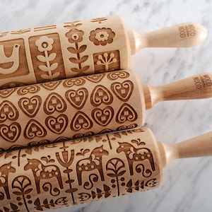 Embossed Rolling Pin Set: Scandinavian, Polish, Mediterranean Designs