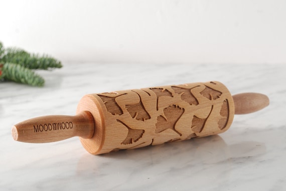 Gingko Leaves Rolling Pin Embossed Cookies Textured Biloba Clay Roller Pottery Stamp Ceramic Tool Shortbread Christmas Gift Springerle Mold - Ireland