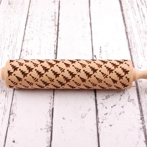 CHRISTMAS TREES embossing rolling pin for cookies, embossed biscuits, Christmas, Mothers Day, laser engraved, solid wood image 2