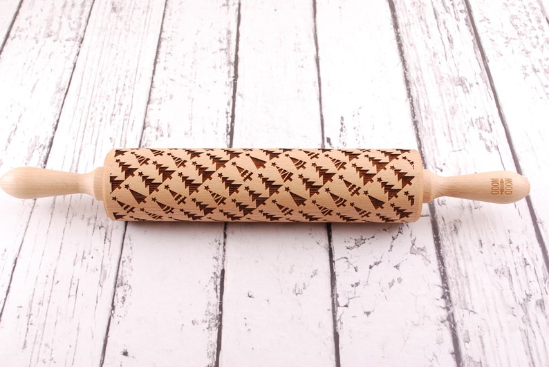 CHRISTMAS TREES embossing rolling pin for cookies, embossed biscuits, Christmas, Mothers Day, laser engraved, solid wood image 2