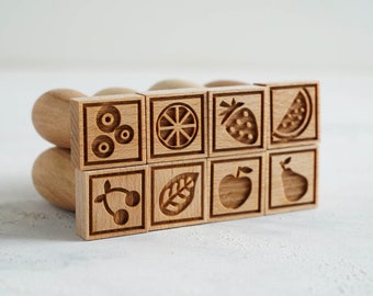 FRUTA - conjunto de 8 sellos de madera, sellos grabados para galletas, regalo para panadero, idea de regalo de Navidad, sello de madera en relieve, regalo del día de las madres