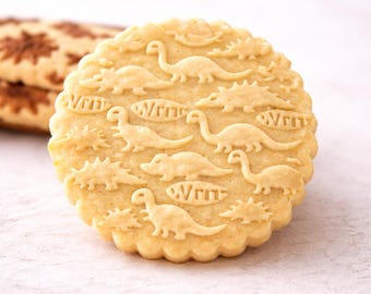 Dinosaur embossed rolling pin for cookies, engraved wooden roller, perfect for dinosaur party and fun baking