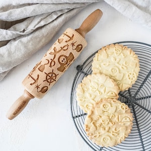 Pirate Embossing Rolling Pin: Laser Engraved Cookie Roller