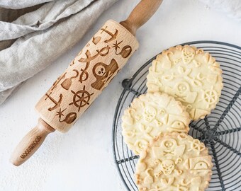 AHOY! – MINI embossing rolling pin for cookies, laser engraved, solid wood, Christmas gift, Mother’s Day present, talk like a pirate
