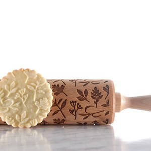 HERBS engraved rolling pin for cookies perfect gift idea, floral, organic, natural, Christmas gift idea, Mother's Day gift idea image 2