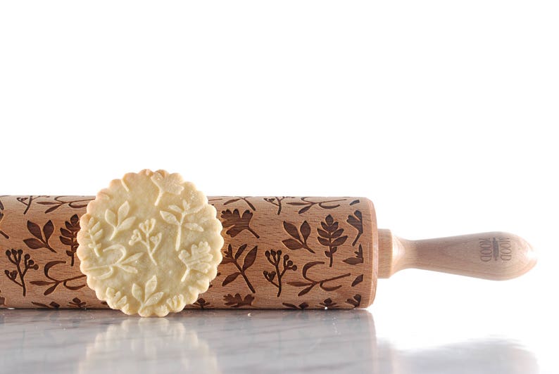 HERBS engraved rolling pin for cookies perfect gift idea, floral, organic, natural, Christmas gift idea, Mother's Day gift idea image 2