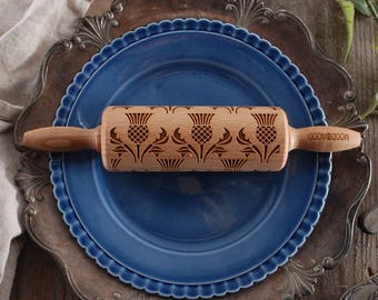 SCOTTISH THISTLE - MINI embossed, engraved rolling pin for cookies - perfect gift idea