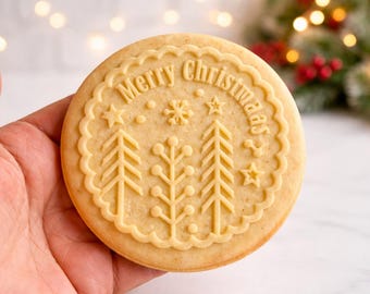 Engraved Beechwood Christmas Cookie Stamp – Tree Design