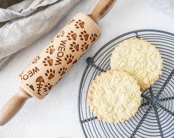 MEOW PAW – mini embossing rolling pin, laser engraved, solid wood, perfect Christmas gift, Mother’s Day present, cat lover