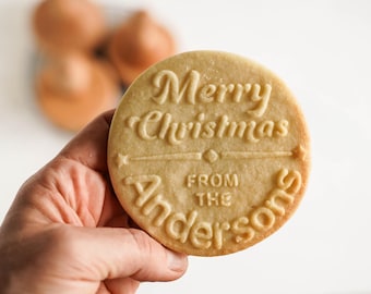 BIG WOODEN STAMP for personalized cookies - Modern style inspired - 4 inch diameter - wooden cookie stamp - laser engraved - personalized
