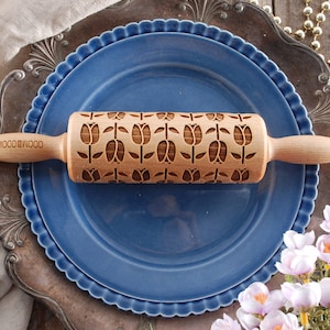 TULIPES - MINI rouleau à pâtisserie en relief et gravé pour biscuits - idée cadeau parfaite