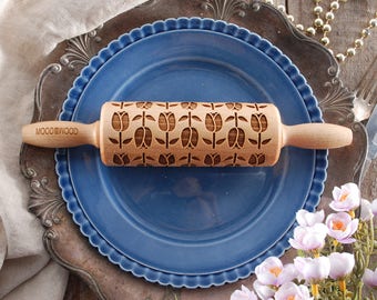 TULIPS - MINI embossed, engraved rolling pin for cookies - perfect gift idea