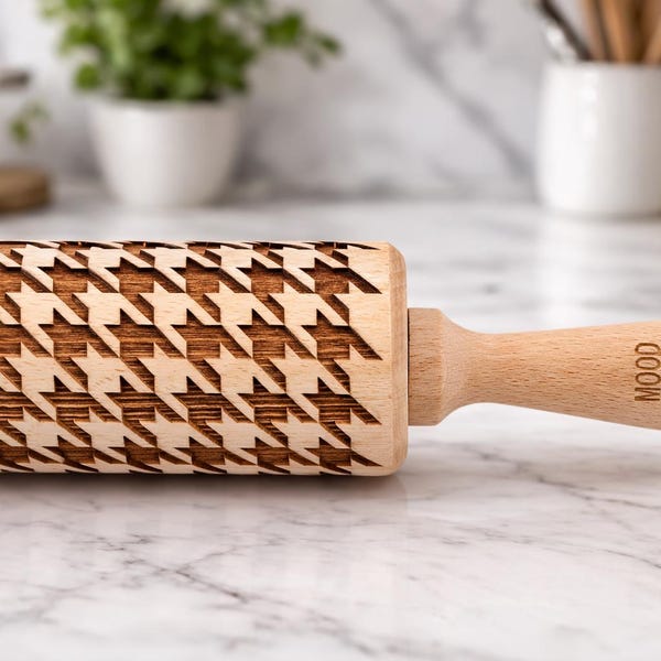 Rouleau à pâtisserie pied-de-poule en relief – Outil pour pâte à biscuits en hêtre