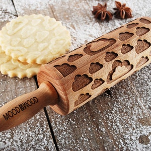 CLOUDS MINI embossing rolling pin for cookies, embossed biscuits, Christmas, Mothers Day, laser engraved, solid wood image 2