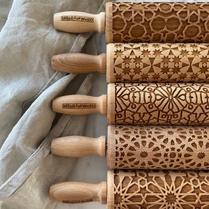 MOSAIC PATTERNS set of 5 MINI embossed, engraved rolling pin for cookies perfect gift idea, Mother's Day gift idea image 5