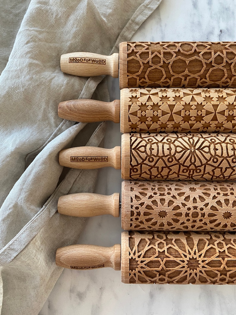 MOSAIC PATTERNS set of 5 MINI embossed, engraved rolling pin for cookies perfect gift idea, Mother's Day gift idea image 5