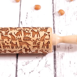 Engraved Dog Rolling Pin: Funny Cookie Embosser, Holiday Baking