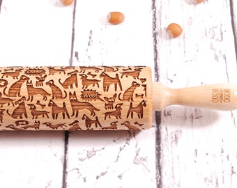 WOOF! WOOF! - embossing rolling pin for cookies, laser engraved, solid wood, Christmas gift, Mother’s Day present, animal lover, dogs breeds