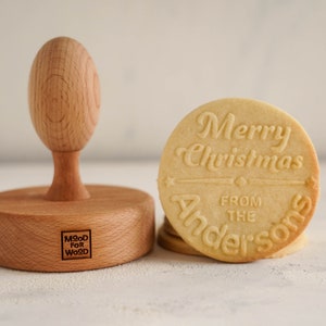 BIG WOODEN STAMP for personalized cookies - Modern style inspired - 4 inch diameter - wooden cookie stamp - laser engraved - personalized