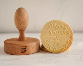 GRAN SELLO DE MADERA para galletas personalizadas - Inspirado en estilo moderno - 4 pulgadas de diámetro - sello de galleta de madera - grabado con láser - personalizado