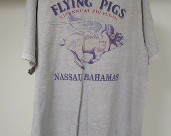 Vintage Sea Dog Sportswear Flying Pigs T-shirt Short Sleeve Size L