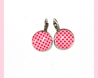 Small pink earrings Fuchsia dots