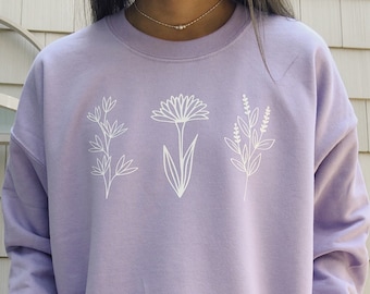 Botanical Floral Sweatshirt | Simple Minimalist Crewneck | Orchid Flowers | Daisy | Gift for Her | Mother's Day Gift