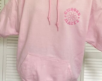 Light Pink Choose Happy Hoodie | Smiley Flower Sweatshirt - Etsy