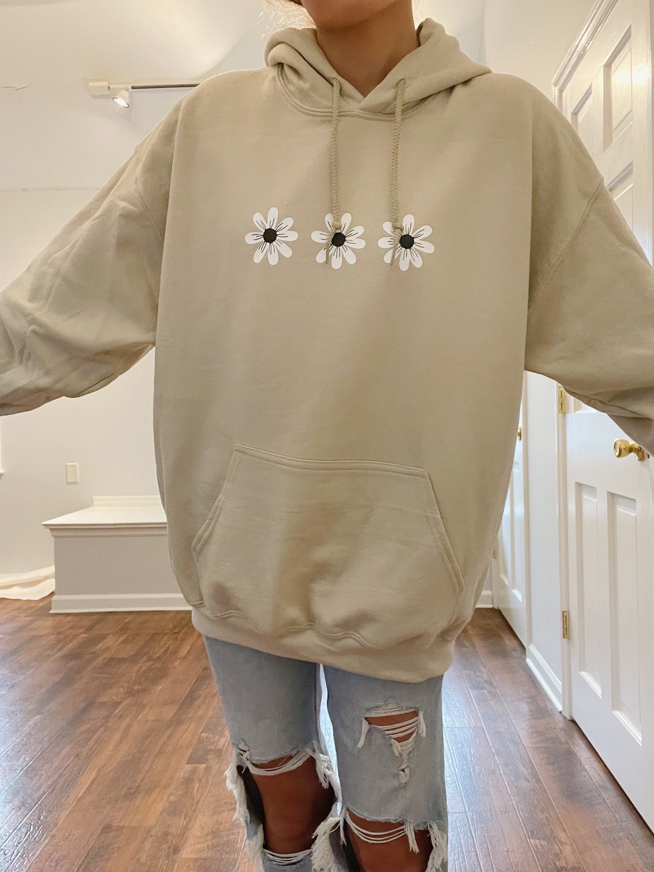 Sand Daisy Hoodie | Black & White Floral Sweatshirt - Etsy