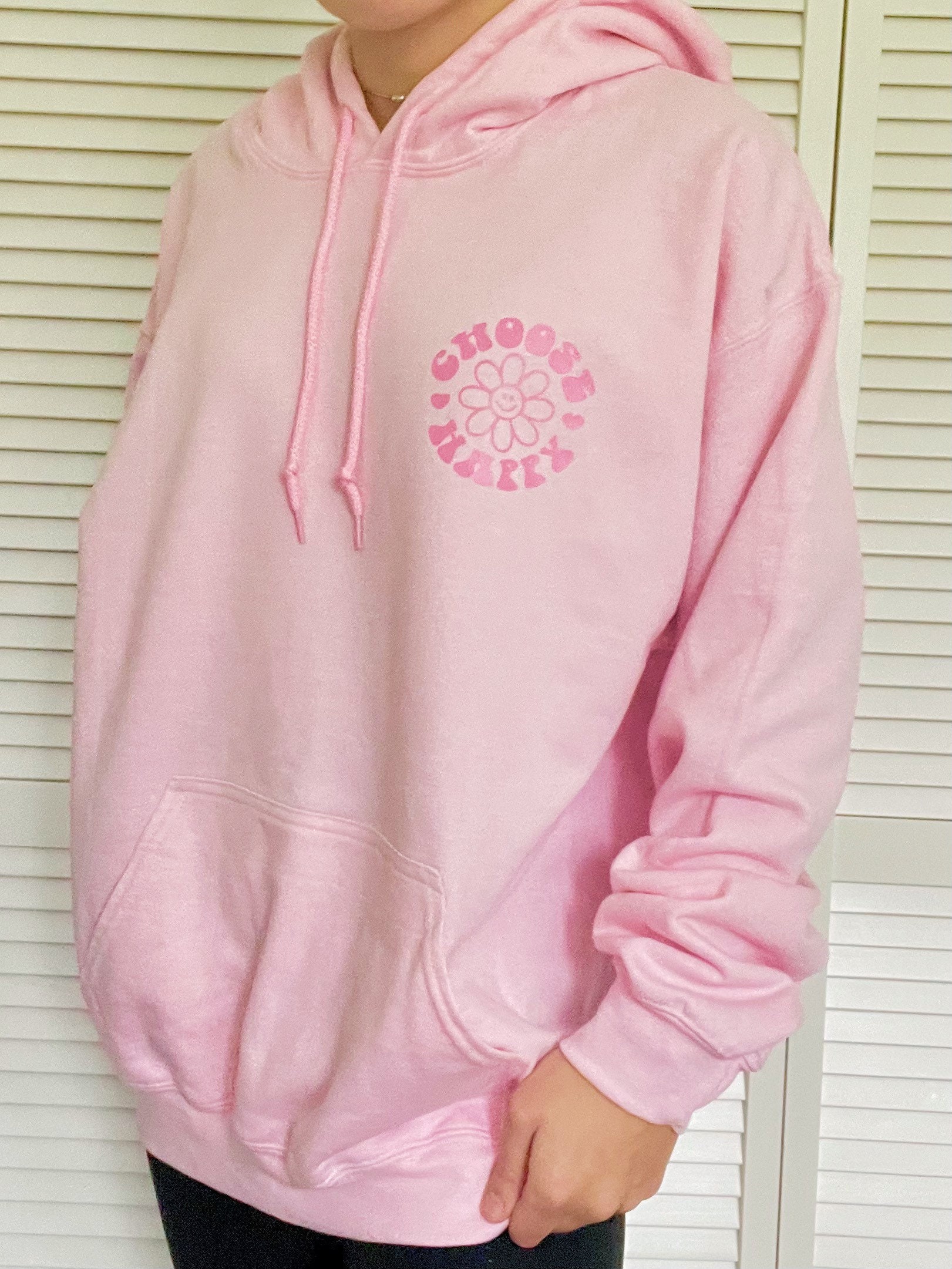 Light Pink Choose Happy Hoodie | Smiley Flower Sweatshirt - Etsy